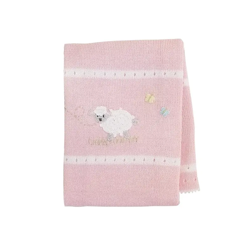 Soft Pink Lamb-Print Baby Blanket 1
