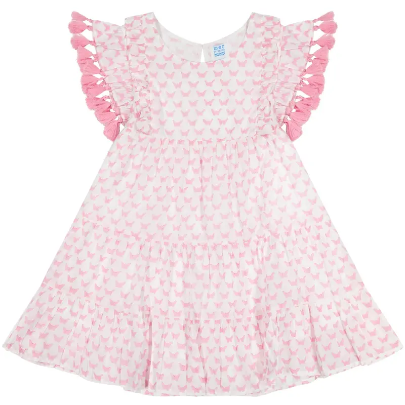 Sophie Girls' Tassel Dress – Pink Butterfly Print 1