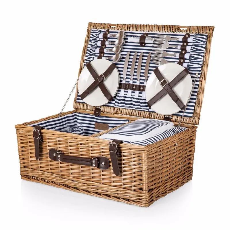 Southampton Blue & White Striped Picnic Basket For Four – Includes Cooler 1