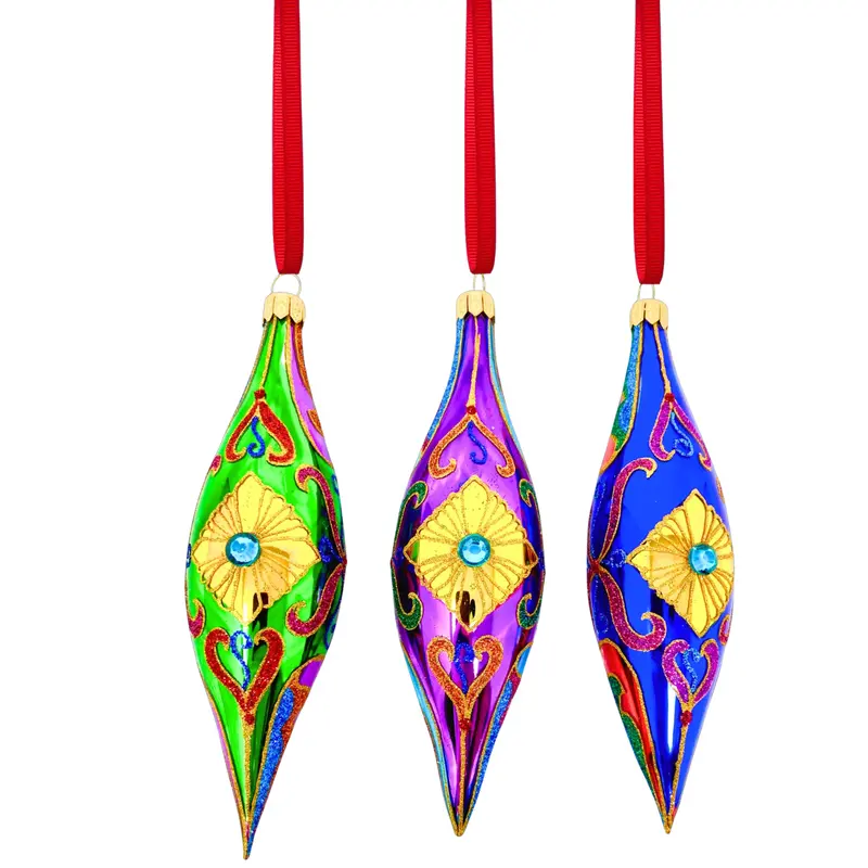 Sparkling Gem Baton Trio: Glass Christmas Ornaments 1