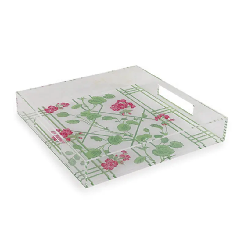 Square Geranium Trellis Lucite Serving Tray 1