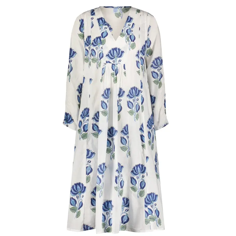 St Barth Blue Lotus Block Print Kaftan – Women’S Artisan-Crafted Cover-Up 1