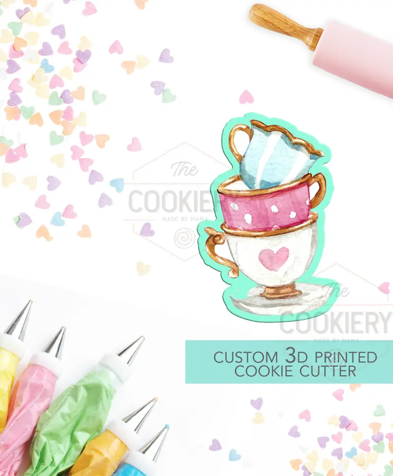 Stacked Teacups Cookie Cutter – Alice In Wonderland Tea Party Mold (3D Printed) 1