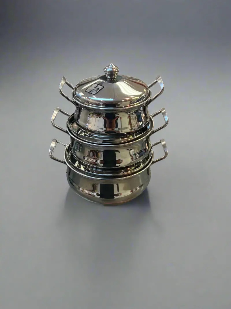 Stainless Steel Punjabi Handi Set – 3-Piece Cook-And-Serve Combo With Lids 1