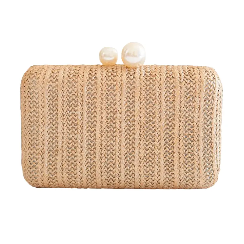 Straw-Weave Mimi Pearl Top Clutch With Accent Detail 1