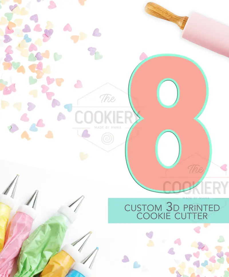Stylized Number 8 Cookie Cutter – Chunky Block Font Baking Cutout 1
