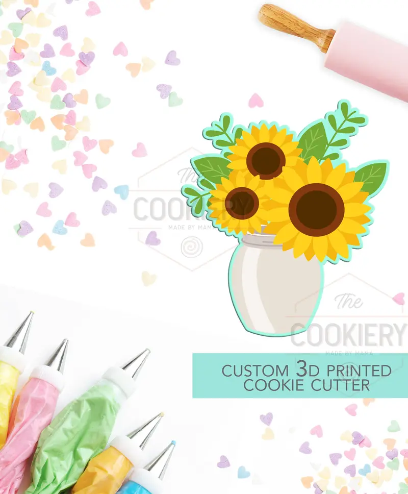 Sunflower Jar Cookie Cutter – Rustic Fall & Spring 3D Printed Design 1