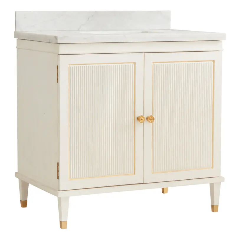 Swedish-Inspired Reeded Wooden Bath Vanity Cabinet 1