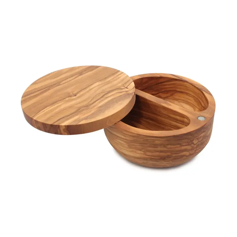 Swiss Olive Wood Dual-Compartment Salt Keeper 1