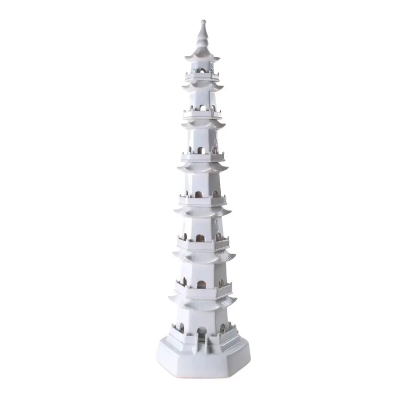 Tall White Porcelain Seven-Tier Pagoda Sculpture For Decorative Display 1