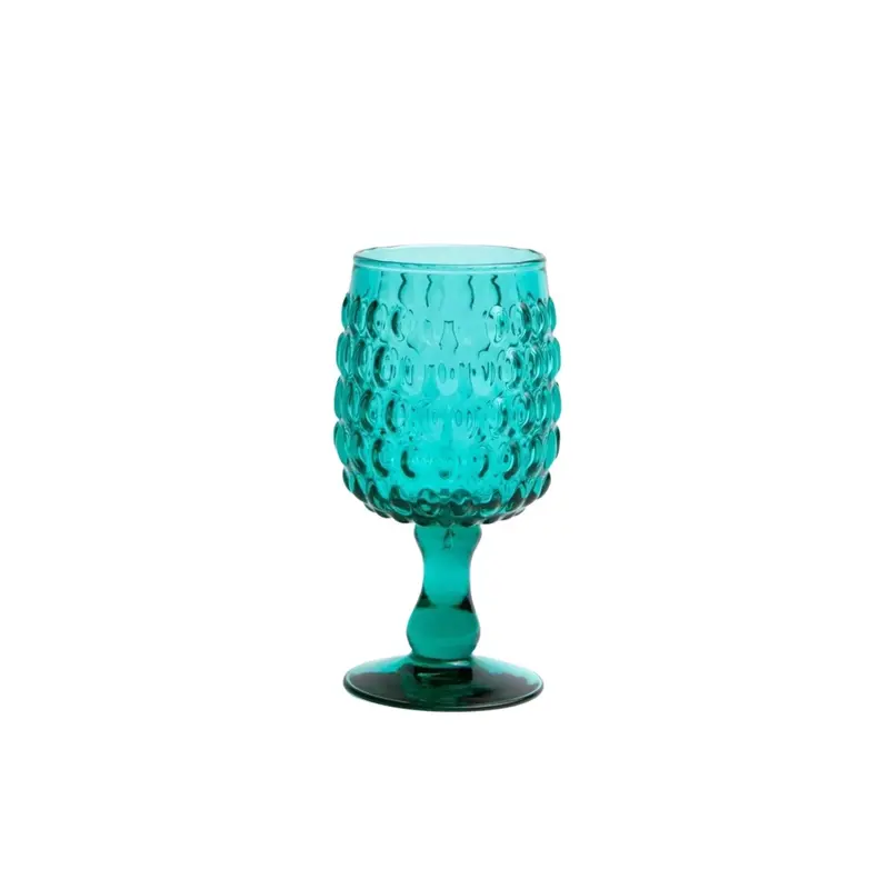 Teal Oval Beaded Hand-Blown Wine Glasses 1