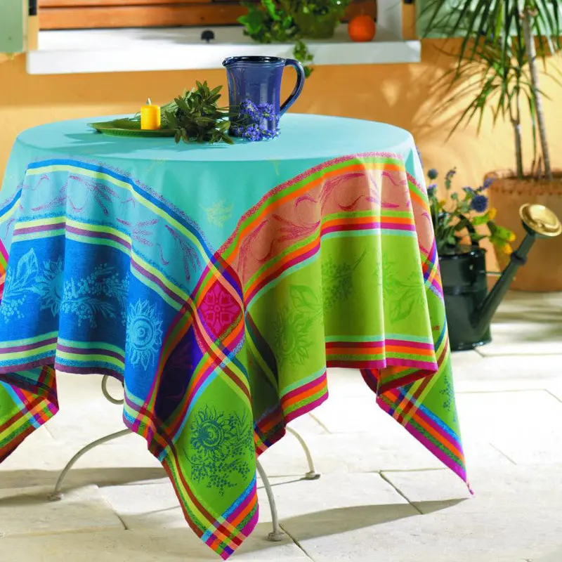 Tissus Toselli Cézanne Turquoise Tablecloth – Premium Cotton-Linen Blend 1