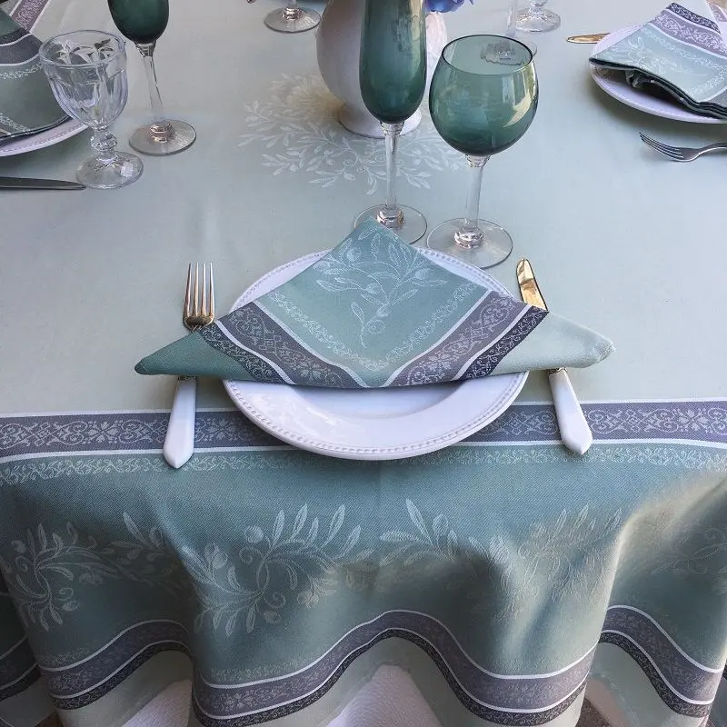 Tissus Toselli Olivia Green Linen Tablecloth – Premium Cotton Blend 1