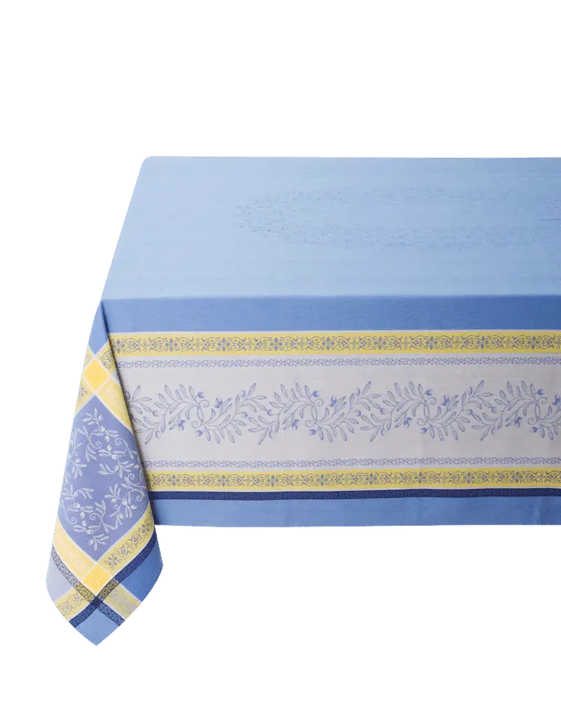 Tissus Toselli Olivia Tablecloth Featuring Blue And Yellow Patterns 1