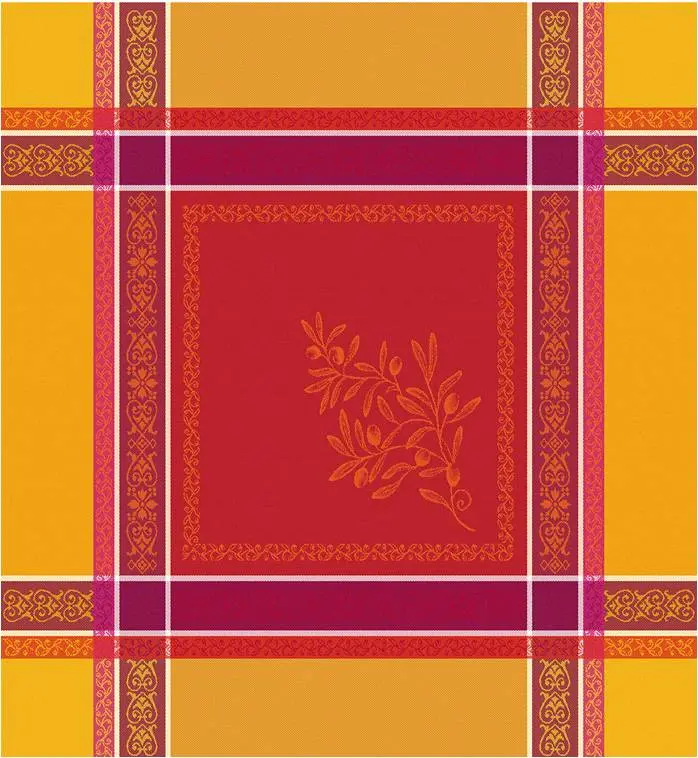 Tissus Toselli Olivia Yellow And Red Linen Napkin 1