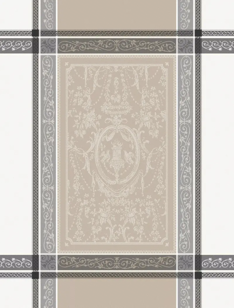 Tissus Toselli Versailles Taupe Blanc Absorbent Tea Towel – Dual-Color Woven Kitchen Towel 1