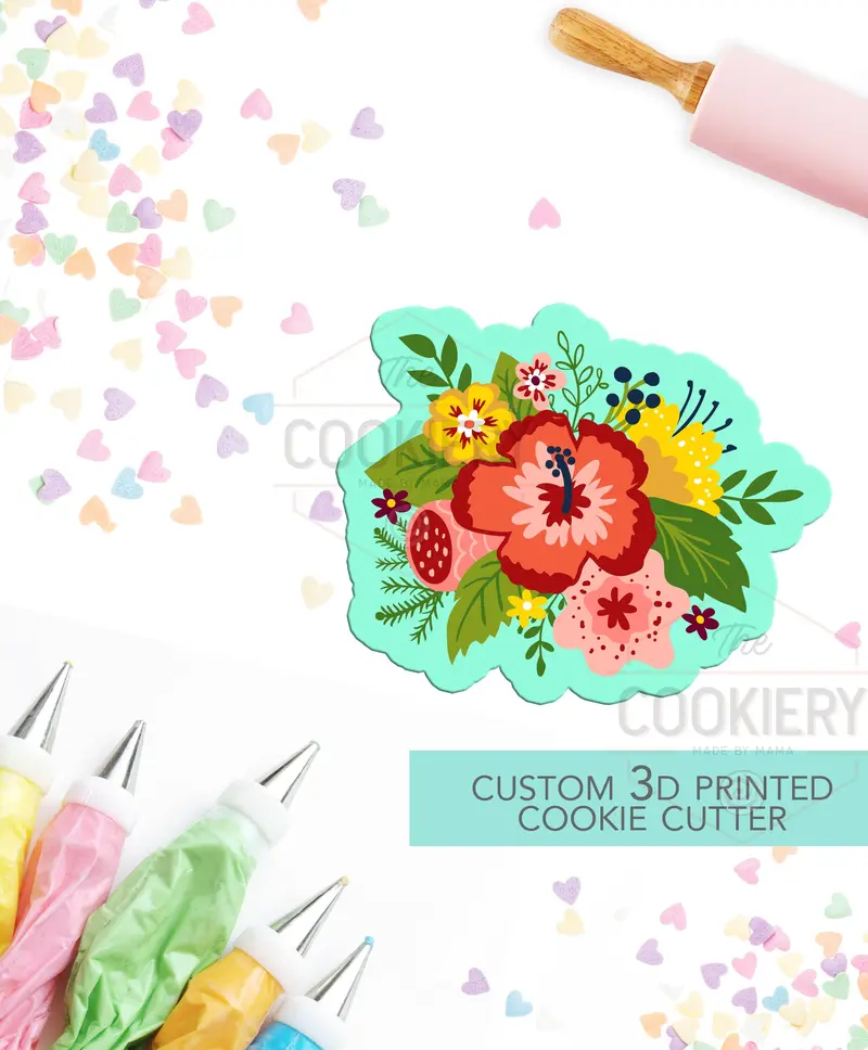 Tropical Floral Cluster Cookie Cutter – Exotic Leaves & Blooms Baking Shape 1