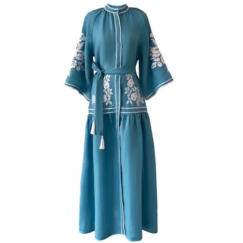 Turquoise Swan-Print A-Line Dress 1
