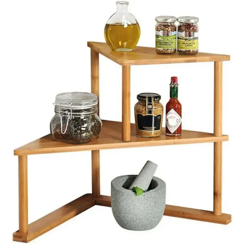 Two-Tier Bamboo Cornet-Shaped Shelf For Countertop Storage 1