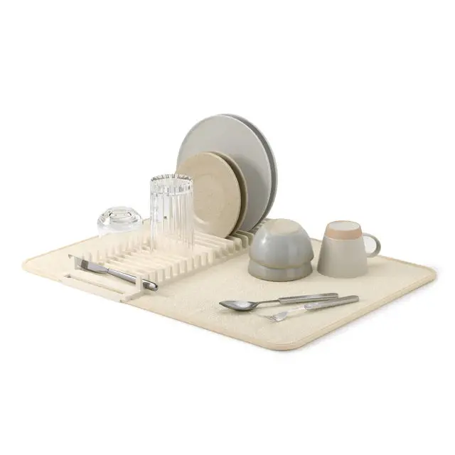 Udry Linen-Finish Dish Drying Rack With Integrated Mat 1