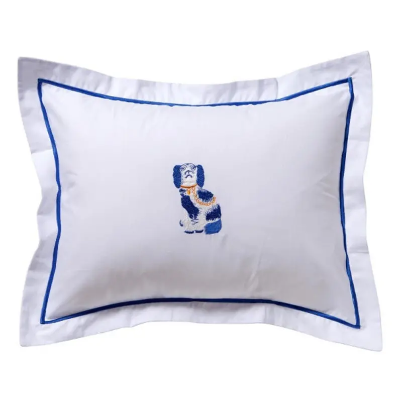 Vintage-Style Boudoir Pillow Cover Featuring Staffordshire Dog Motif In Blue And White 1