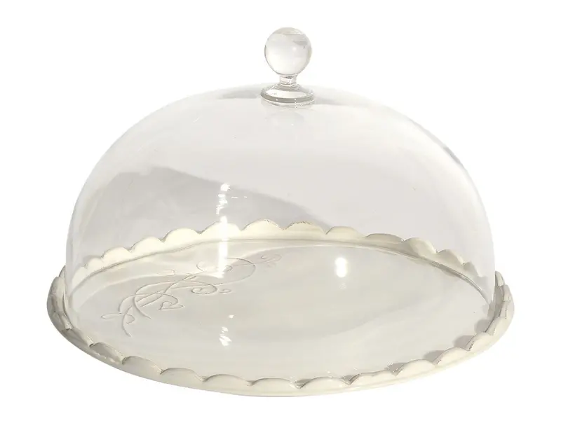 Virginia Casa Volute Elegant Cake Stand With Clear Glass Dome 1