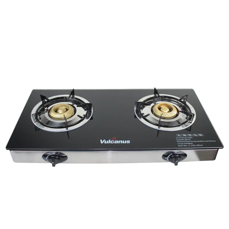 Vulcanus 2-Burner Cast Iron Glass Top Gas Stove V-2-23G 1