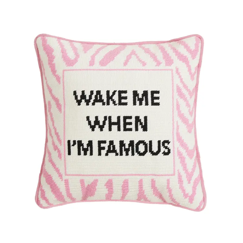 Wake When Famous Embroidered Decorative Throw Pillow 1