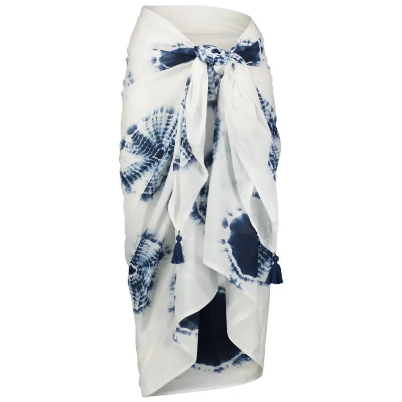White-And-Indigo Tie-Dye Cotton Pareo – Saline Line 1