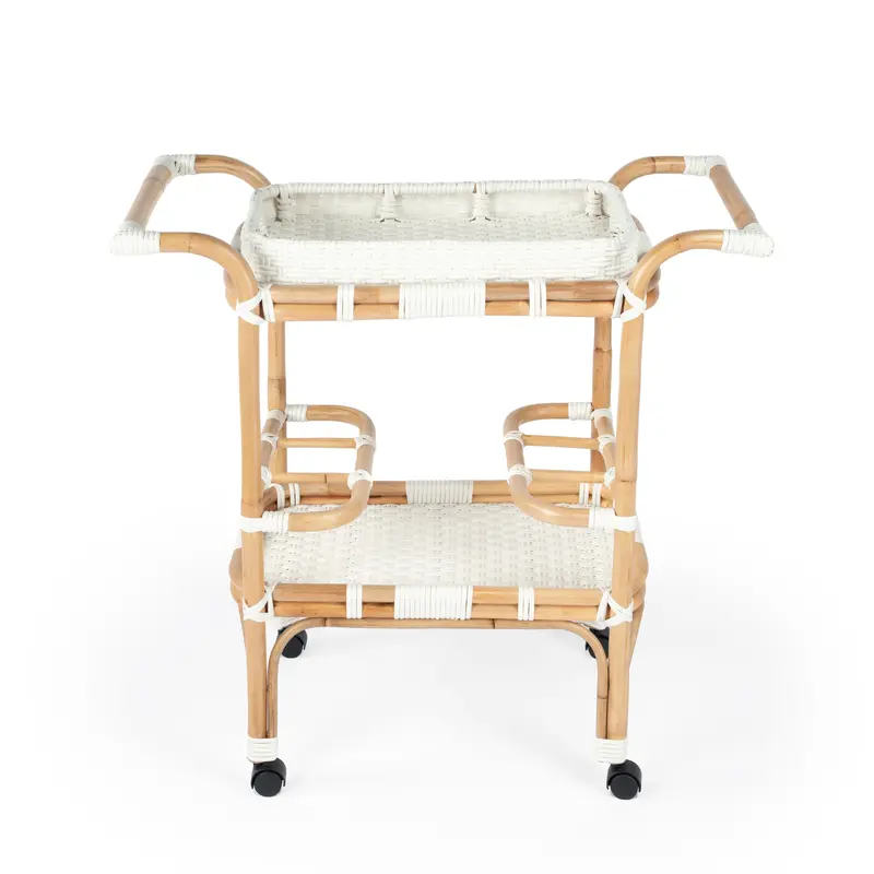 White-And-Natural Rattan Serving Trolley 1