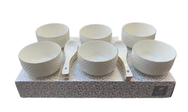 White Ceramic Soup Bowl Set With Matching Spoons – 6-Piece 1
