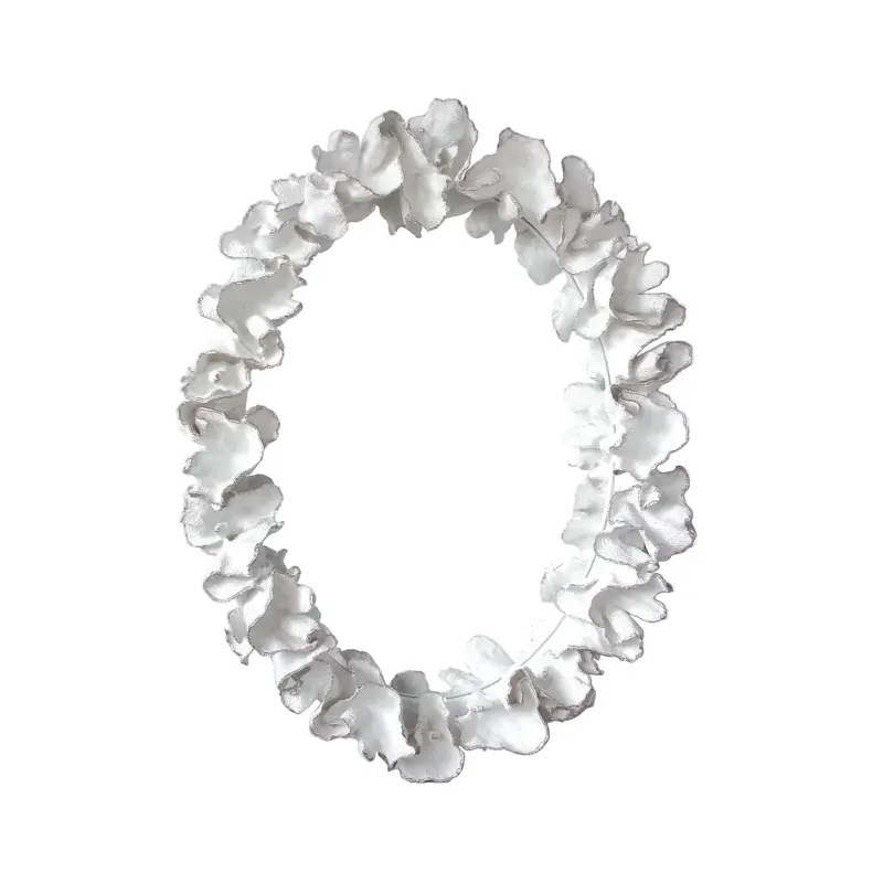 White Coral Leaf Wall Mirror With Silver-Tone Trim 1