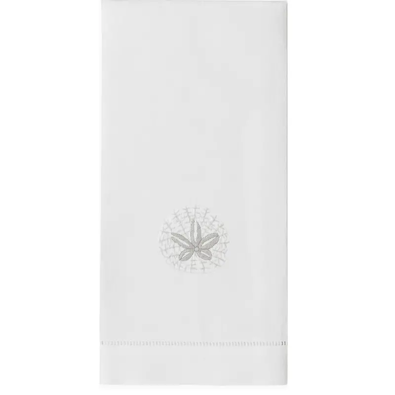 White Cotton Hand Towels With Sand Dollar Embroidery 1