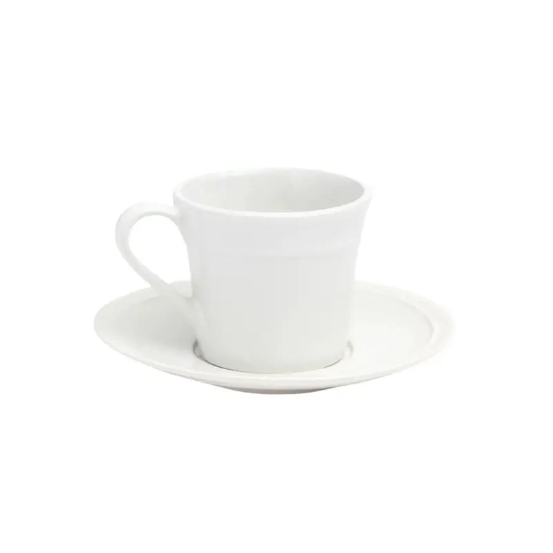 White Stoneware Espresso Cups With Matching Saucers – Modern Minimalist 1