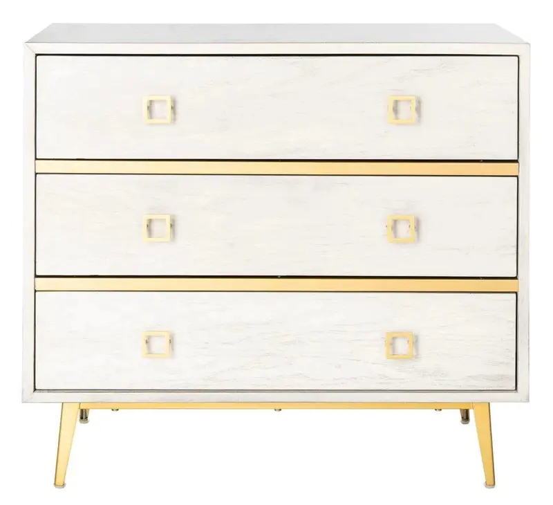 Whitewashed 3-Drawer Chest With Gold-Tone Legs – Contemporary Design 1
