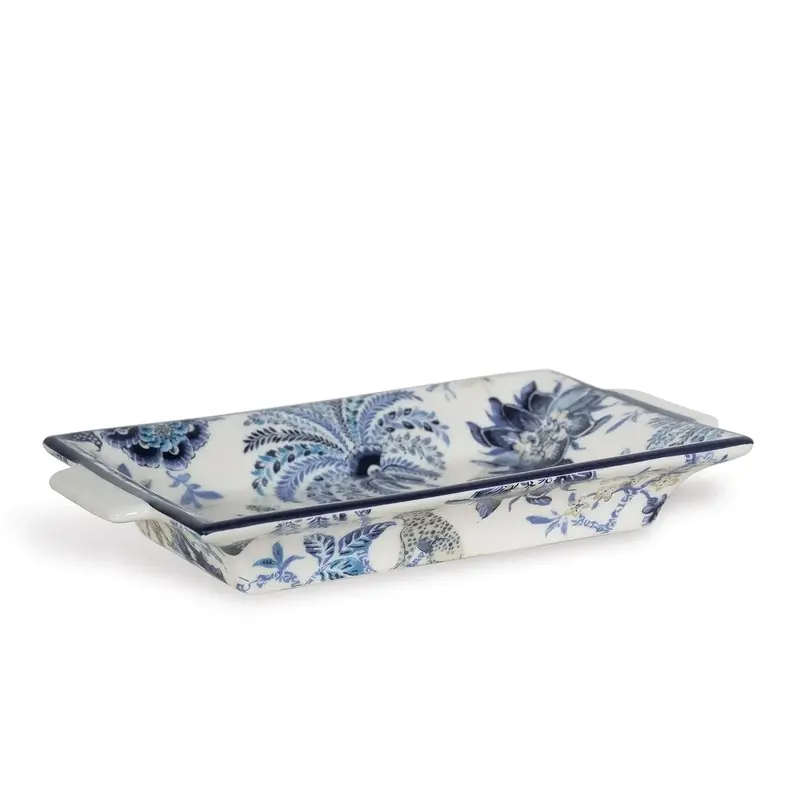 Williamsburg Blue And White Floral Decorative Tray – Hand-Painted Serving Accent 1