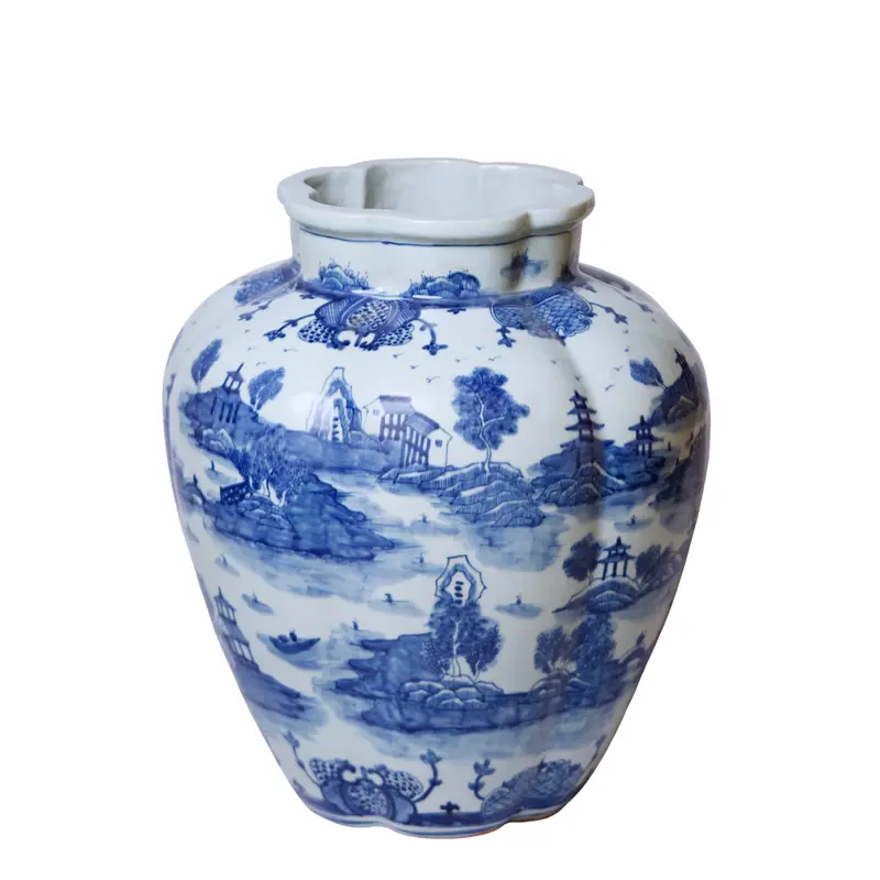 Willow Ware–Inspired Blue-And-White Gourd-Shaped Porcelain Vase 1