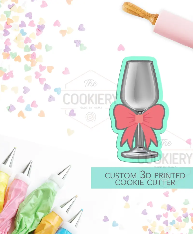 Wine Glass With Bow Cookie Cutter – Elegant Stemware Silhouette For Celebrations 1