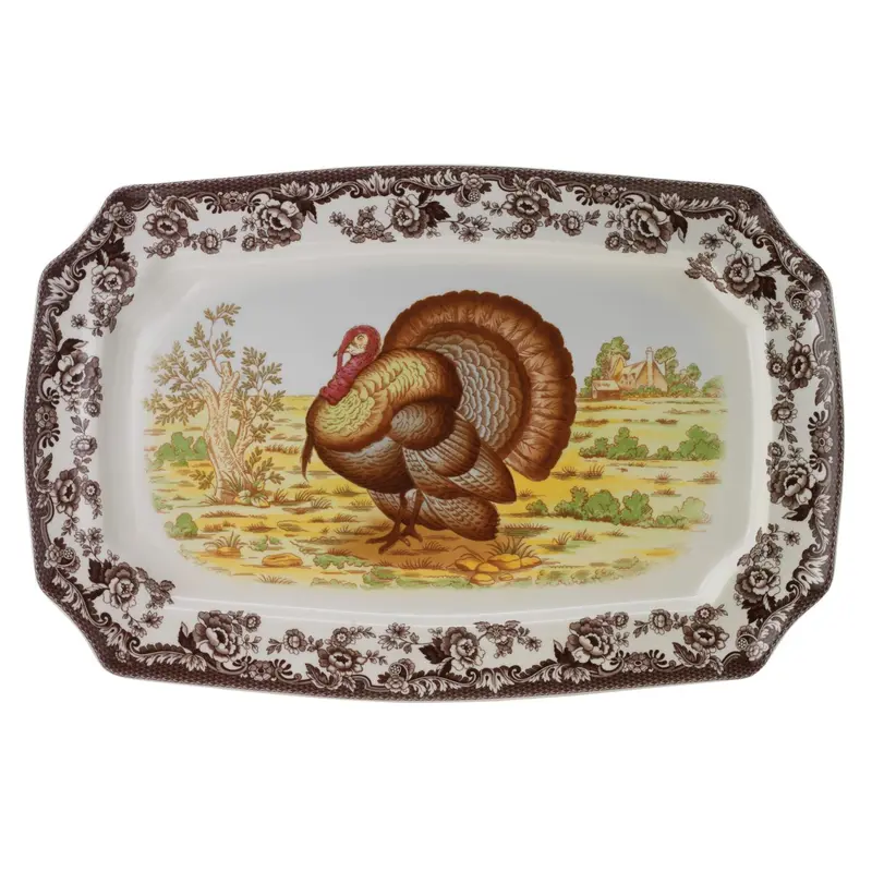 Woodland Turkey Rectangular Platter – 17.5-Inch Ceramic Entertaining Tray 1