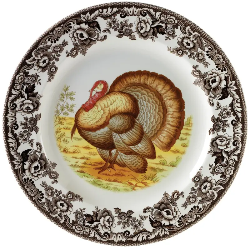 Woodland Turkey Round Platter – 12-Inch Ceramic Serving Tray 1