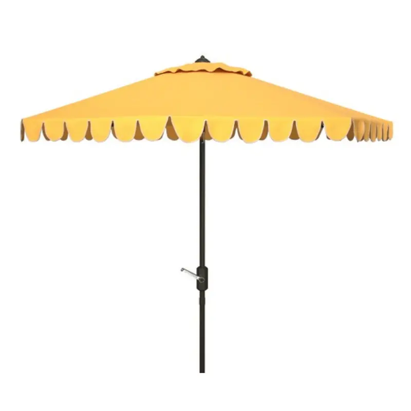 Yellow 11-Foot Crank Outdoor Umbrella With Scalloped Hem 1