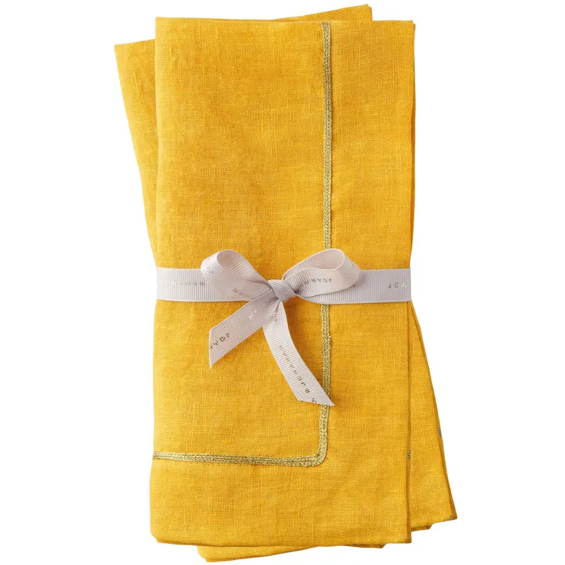 Yellow Gold-Trimmed Cotton Dinner Napkins – 2-Piece Set 1